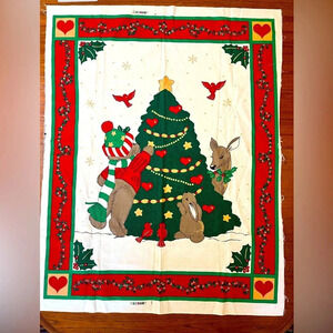 Weilwood Christmas Cotton Fabric Homespun TREE BEAR Carolyn Carpin 44"x34" Panel